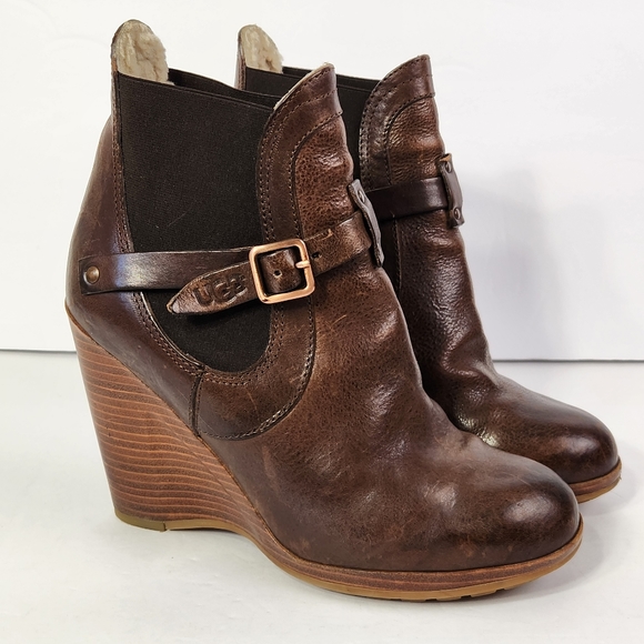 RARE UGG Collection Bilancia Leather Ankle Boots Made in Italy Wedge Size 8M - Picture 1 of 11